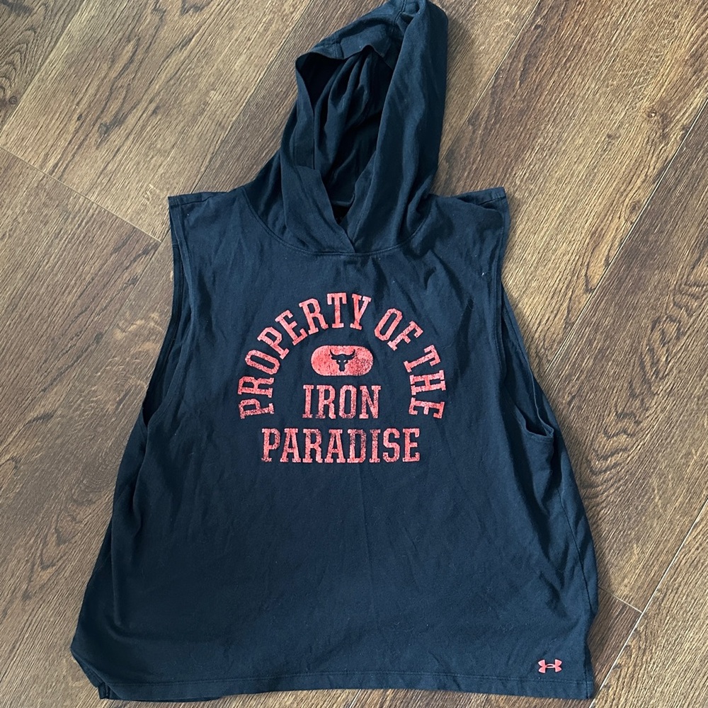 Youth Under Armour Project Rock Black Hoodie with Red Text